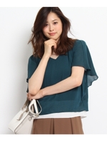 〔洗える〕シフォンレイヤードプルオーバー/モスグリーン(024)