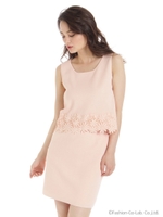 裾レースノースリニットアップ/ピンク