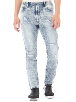 【AZUL by moussy】ドビーデニムブリーチリメイクスキニー/BLK