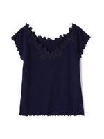 《EDIT COLOGNE》フラワーレースリブカットソー/ネイビー(120)
