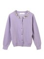 【カーディガン】ネックビジュー付きクルーカーディガン/ラベンダー