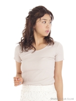 ラメリブTシャツ/ベージュ