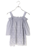 ・オフショル刺繍プルオーバー/ブルー