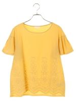 ・スカラップ刺繍フレアースリーブプルオーバー/イエロー