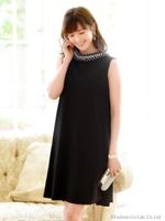 ビジューカラーＡラインワンピース/ブラック(B)