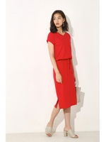 【AZUL by moussy】リブブラウジングワンピース/RED