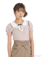 コットンレースカラーパフTOPS/ブラック