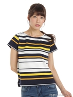 ボーダーフレンチ袖プルオーバーカットソー/キイロ