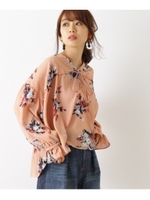 ミディーフラワープリントブラウス/ライトオレンジ(166)