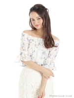 花柄シャーリングブラウス/シロ