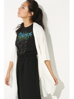 【AZUL by moussy】エコクール7分フレア袖ロングカーデ/O/WHT