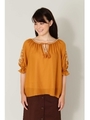 刺しゅうスリーブブラウス/マスタード×オフ刺繍(060)