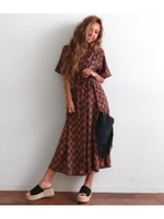 【anap mimpi】エスニックフラワー柄シャツワンピース/WINE