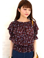 フラワーオフショルブラウス/ワイン1(071)