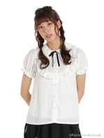 フリルパフ袖ブラウス/ブラック