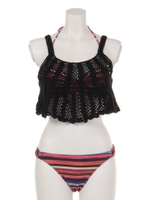 手書き風マルチボーダーフリルバンドゥビキニセット/オフホワイト