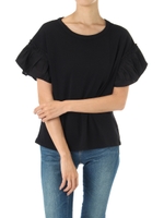 【AZUL by moussy】袖フリルドッキングプルオーバー/YEL