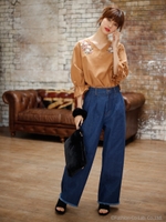 デニムタックワイドパンツ/デニム/コン