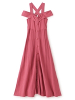 プリーツニットオフショルワンピ/ブラウン