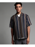 ストライプ 開襟シャツ/グリーン(322)