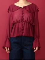 ピコ刺繍ラウンドカラーシフォンブラウス/アイボリー