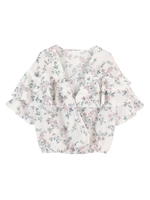 フラワープリントフリルブラウス/ホワイト