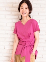 JウエストリボンVネックプルオーバー/D/ピンク