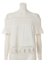 シフォン×レースオフショルTOPS/オレンジ