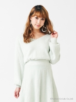 VネックアンゴラTOPS/ライトグリーン