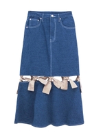[2018年SS]リボンデニムスカート/blue