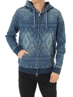 【AZUL by moussy】ドビーデニムチマヨ柄ZIPパーカー/柄BLU