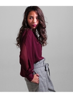 【CHILLE】袖割れシフォン切替トップス/ブラック(027)