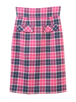 【スカート】チェックタイトスカート/ボルドー