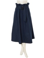 ウエストベルトロングデニムスカート/ブルー