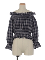 チェックオフショルＴＯＰＳ/ブルー