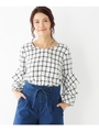 ティアードスリーブチェックブラウス/アイボリー(204)
