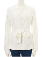 ノーカラーウエストリボンジャケット/ホワイト