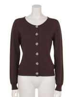 ビジューモチーフクルーネックニットカーディガン/ブラウン