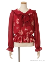 ブーケハート柄トップス/ボルドー