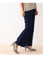 レースアップブーツカットデニムパンツ/ネイビー(093)