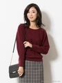 ロング袖リブドルマンプルオーバー/ボルドー