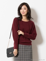 ロング袖リブドルマンプルオーバー/ボルドー