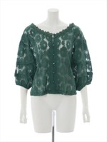 総レース前開きブラウス/テラコッタ