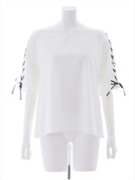 袖レースアップブラウス/ピンク