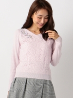 レース刺繍Ｖネックニット/ピンク系