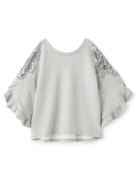 モチーフレースフリルソデトップス/グレー