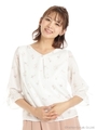 花柄七分キャンディースリーブブラウス/オフホワイト