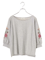 袖フラワー刺繍プルオーバー/杢ライトグレー
