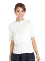 5分袖プチハイネックテレコプルオーバーカットソー/オフホワイト