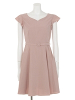 ベルト付きハートネックワンピース/ピンク